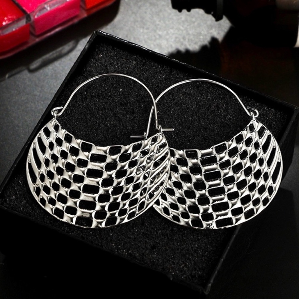 Silver Open Work Boho Earrings